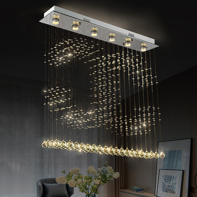  Crystal Chandelier Ceiling Pendant Light Dining Table Dining Lamp Rectangular Personality Dining Room Lamp Bar Modern Chandelier