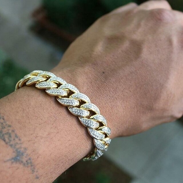 Men's Chain Bracelet Wide Bangle Link / Chain Vertical / Gold bar Punk ...