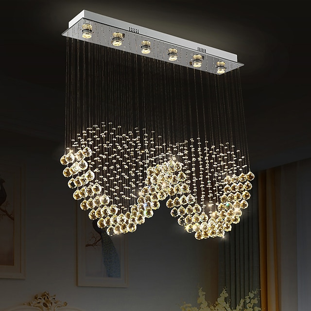  krystal lysekrone hjerte design hot k9 rektangel hængende lampe til stue spisestue bølge krystal lysekrone bar ø kabinet lampe loft vedhæng lys