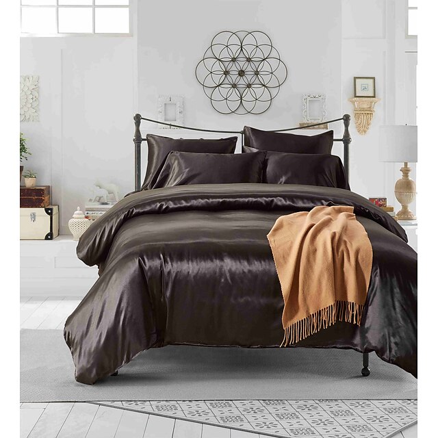  Satin Silk Duvet Cover Bedding Sets Comforter Cover with 1 Duvet Cover or Coverlet，1Sheet，2 Pillowcases for Double/Queen/King(1 Pillowcase for Twin/Single)