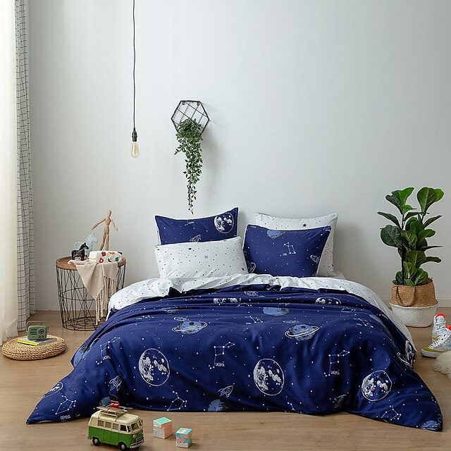  Duvet cover set with zipper with universe adventure theme star planets print for Kids Teen Girls, breathable and soft