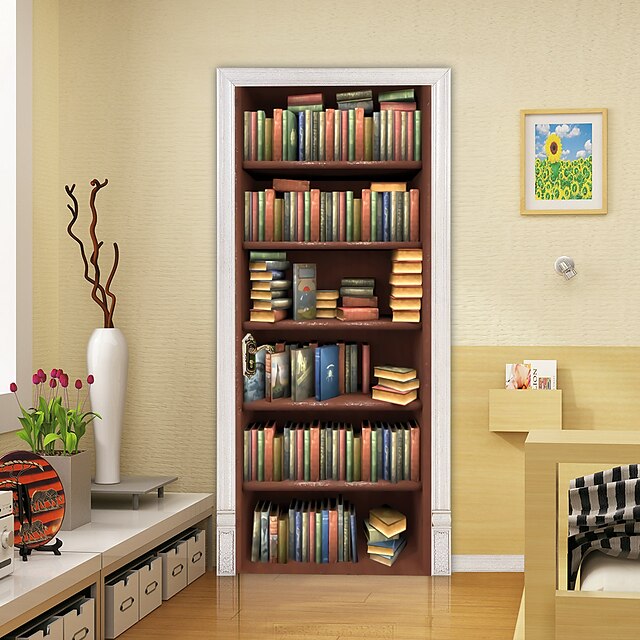 Home & Garden Home Decor | Self-adhesive Bookcase Creative Door Stickers DIY Decoration Home Waterproof Wall Stickers 2PC 77*200