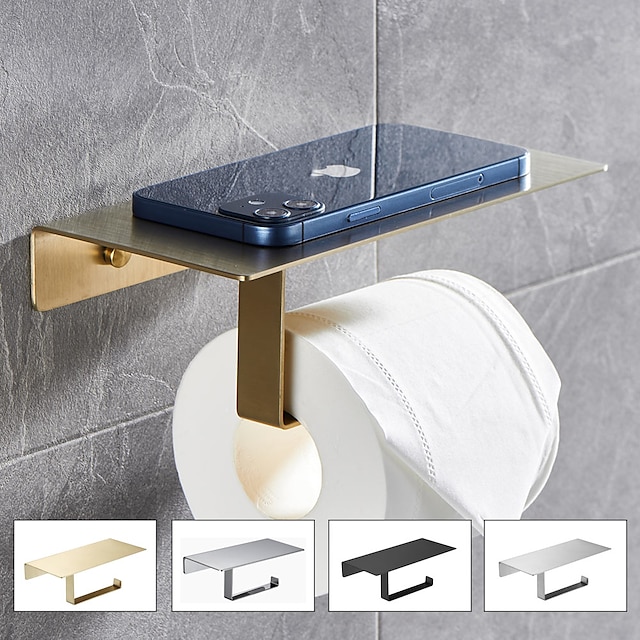  multifunksjon toalettpapirhylle med telefonoppbevaring rustfritt stål papirrulleholder med skruer veggmontert 1stk