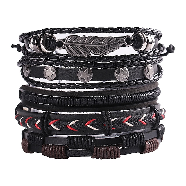 vintage men's hand jewelry 5 packs cross braided leather adjustable set ...