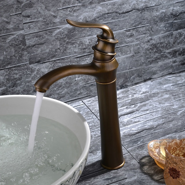  tvättställsblandare - klassisk antik mässing fristående enkelhandtag ett hålbadskranar