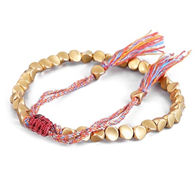  tibetan copper beads bracelet, handmade tibetan buddhist bracelet braided with cotton copper beads, lucky rope bracelet & bangles for women men thread bracelets