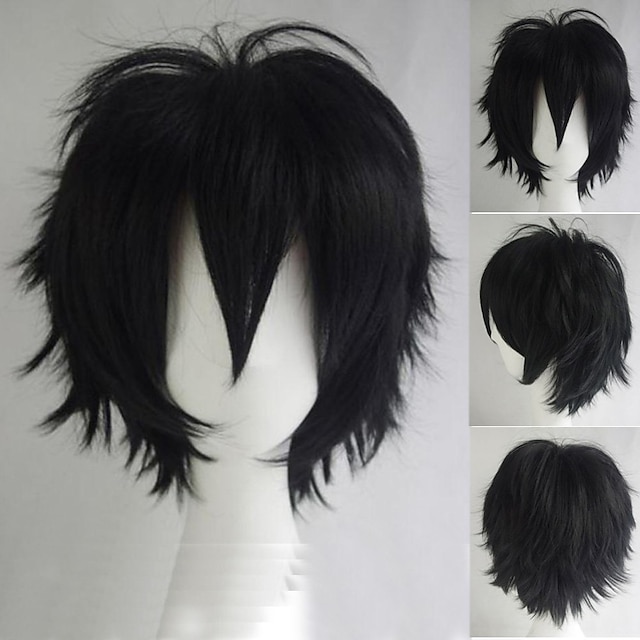  Short Cosplay Hair Wig Women Men Male Fluffy Straight Cartoon Anime Con Party Costume Pixie Wigs Black