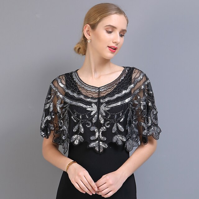 Shawl & Wrap Women's Wedding Guest Wraps Bolero Sparkle & Shine 1920s Elegant Short Sleeve Tulle Wedding Wraps With Beading For Wedding Summer dress to impress2