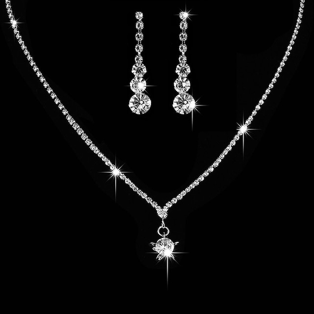  Charms 1 set Imitation Diamond 1 Necklace Earrings Women's Classic Lovely Long Flower Jewelry Set For Wedding Gift
