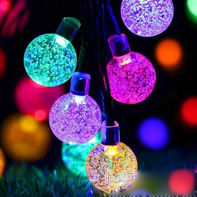  cadena de luz led solar al aire libre 7m 50leds bola de burbujas solar luces de cadena impermeables al aire libre blanco cálido luces de hadas blancas coloridas cadena fiesta de bodas de navidad
