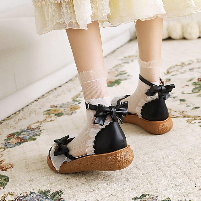 Shoes & Bags Kids Shoes | Girls Heels Princess Shoes School Shoes PU Cute Lolita Big Kids(7years +) Daily Bowknot Ruffles Pink W