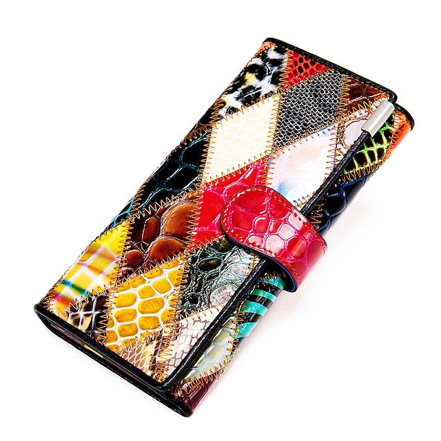  Westal lær lommebok kvinners stor kapasitet lang lommebok, det første laget av skinn retro farge søm lommebok tidevann