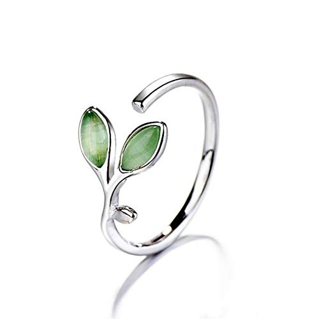  cat's eye leaf style ring japanese and korean style adjustable ring wear on any finger longing for advocating simple and nature (green)