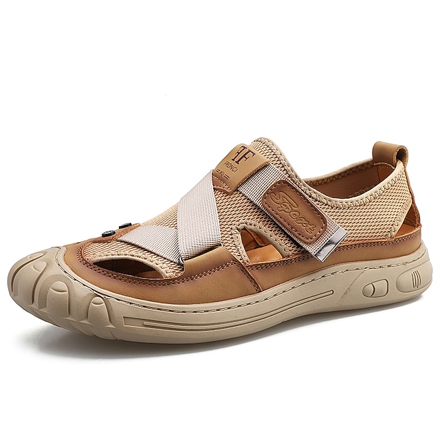 

Men's Slippers Flip-Flops Sporty Casual Daily Outdoor Hiking Shoes Water Shoes Mesh Cowhide Booties / Ankle Boots Black Khaki Summer