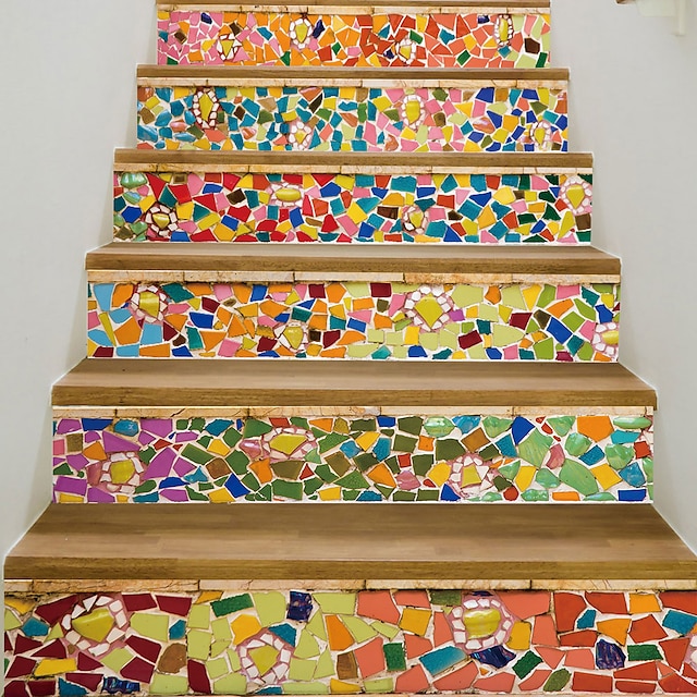  6 sztuk naklejek na kafelki ścienne, usuwalne naklejki na schody, samoprzylepne płytki ceramiczne ze schodami, naklejki na schody z PCV, winylowe dekoracje do domu na schody Rozmiar: 18x100cm