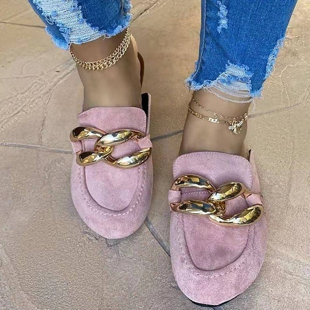  Women's Sandals Vintage Clogs Flat Heel Round Toe Rubber PU Loafer White Black Pink