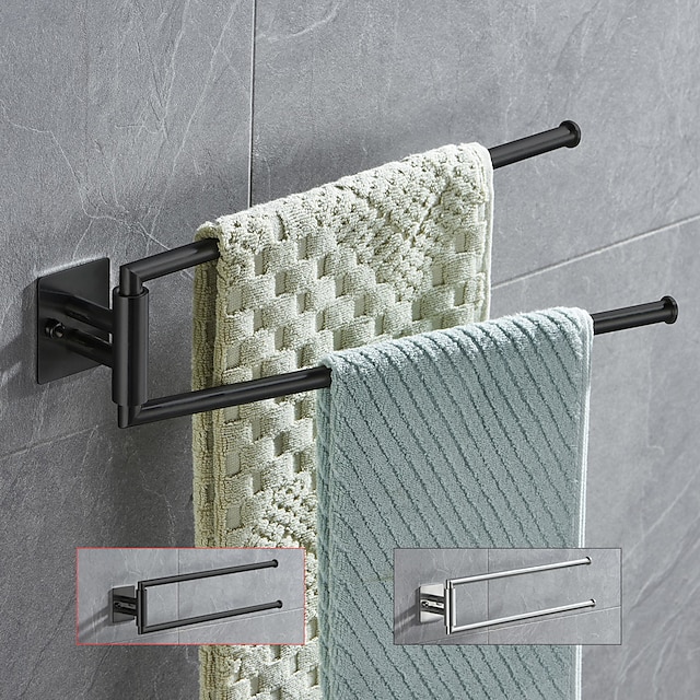  180 graden draaibare opvouwbare handdoekstang roestvrij staal badkamer 2-rod handdoekenrek geborsteld zilverachtig en matzwart 1 st