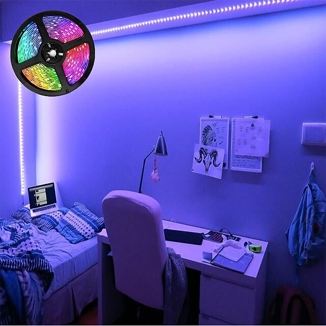  LED Lichtband LED Streifenleuchten flexibel RGB 5m tiktok leuchten 300 LEDs 2835 8mm ir 24key fernbedienung verbindbar selbstklebend farbwechsel