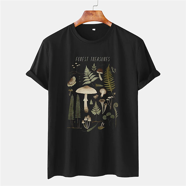 Men's Plants Mushroom T Shirt Tee Cotton Short Sleeve Graphic Shirt Black White Beige Comfortable Tee Casual Fashion Designer Clothing 11