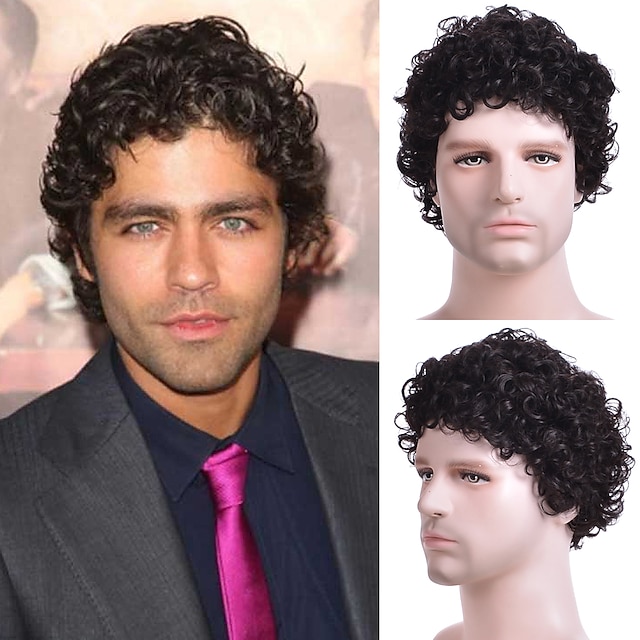  Black Wigs for Men Men Short Curly Synthetic Wigs for Men's Daily Wig Male Curly Natural Hair Heat Resistant Breathable