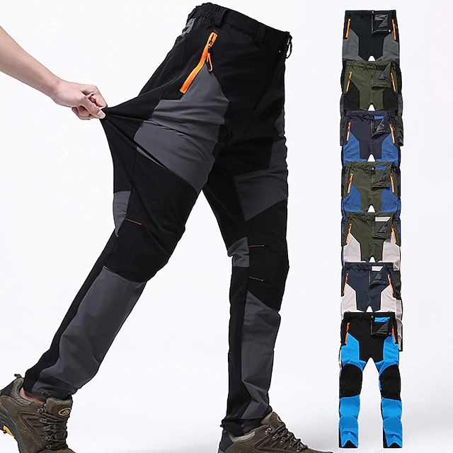 Men's Water Resistant Hiking Pants Trousers Work Pants Cargo Pants Safari Outdoor Pants Windproof Quick Dry Stretch Nylon Spandex 3 Zipper Pocket Elastic Waist Bottoms Black Khaki Army Green Climbing2
