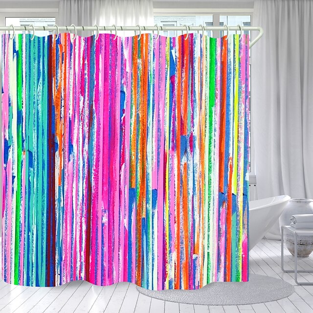 Colored Lines Digital Printing Shower, Sparkle Shower Curtain Hooks