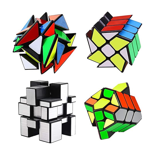  Набор из 4 кубиков qiyi - в комплекте кубик-головоломка с углом наклона 3x3 - кубик-головоломка с колесом 2x3 - зеркальный кубик-головоломка 3x3, 6 цветов - квадратный кубик-головоломка 3x3