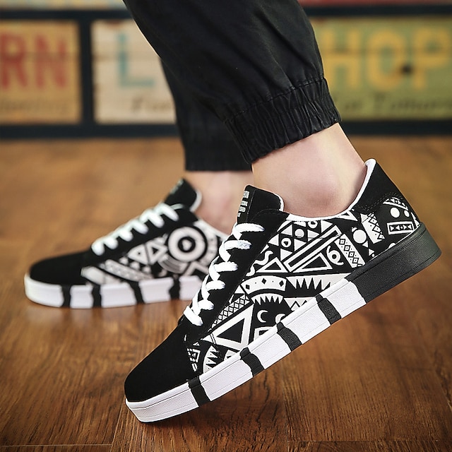  Men's Sneakers Crib Shoes Animal Print Printed Shoes Skate Shoes Walking Bohemia Sporty Classic Athletic Daily Canvas Breathable Non-slipping Shock Absorbing Lace-up Black White Blue Color Block