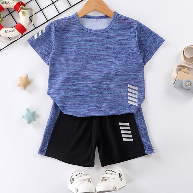 Baby & Kids Boys Clothing | Kids Boys T-shirt & Shorts Shorts Set Clothing Set Short Sleeve Gray Purple Light Green Graphic Prin