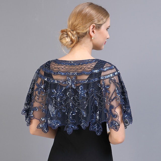 Ladies Sun Protection Women's Wedding Guest Glitter Sleeveless Tulle Wrap/Shawl with Imitation Pearl