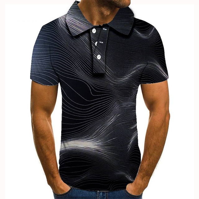 

Men's Golf Shirt Tennis Shirt 3D Print Graphic Prints Linear Collar Street Casual Button-Down Short Sleeve Tops Casual Fashion Cool Black / Sports