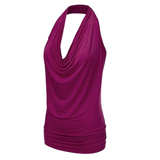 Women's Halter Neck Yoga Top Tank Top Summer Open Back Solid Color ...