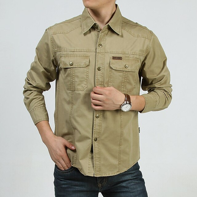 Men's Shirt Button Up Shirt Summer Shirt Work Shirt Cargo Shirt Army ...