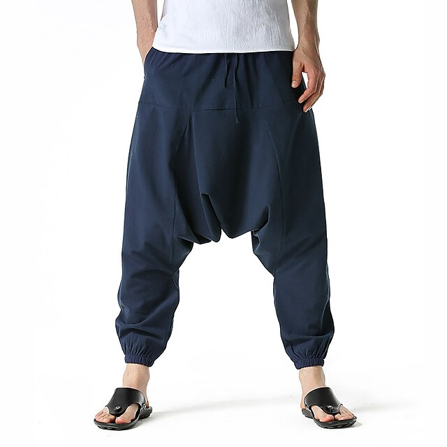 Men's Joggers Linen Pants Trousers Summer Pants Harem Pants Drawstring ...