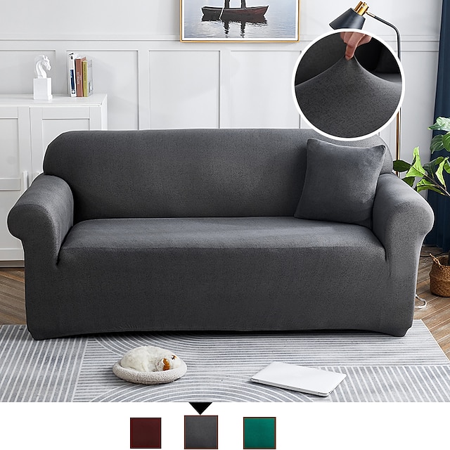  Stretch Sofa Cover Slipcover Elastic Sectional Couch Armchair Loveseat 4 Or 3 Seater L Shape Grey Green Soft Durable Washable