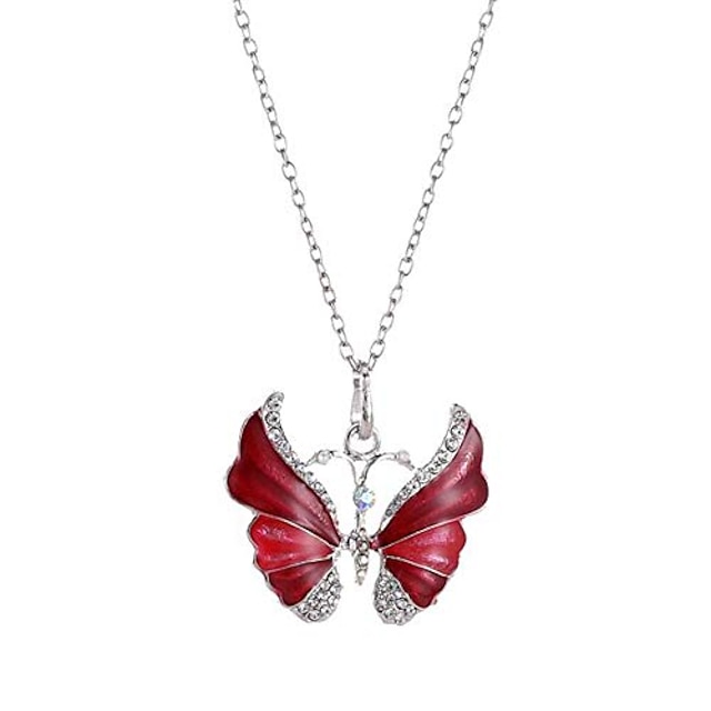  butterfly necklaces & pendants crystal enamel for women insect jewelry mom best friends girls (big butterfly red)