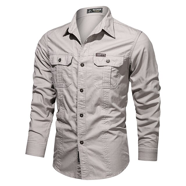  Men's Hiking Shirt / Button Down Shirts Fishing Shirt Tactical Military Shirt Long Sleeve Jacket Coat Top Outdoor Breathable Quick Dry Lightweight Sweat wicking Summer Creamy-white ArmyGreen Grey