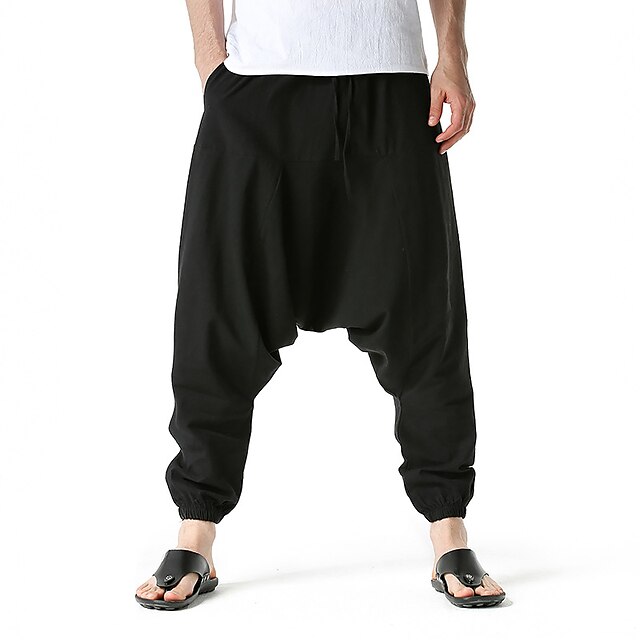 Men's Joggers Linen Pants Trousers Summer Pants Harem Pants Drawstring ...