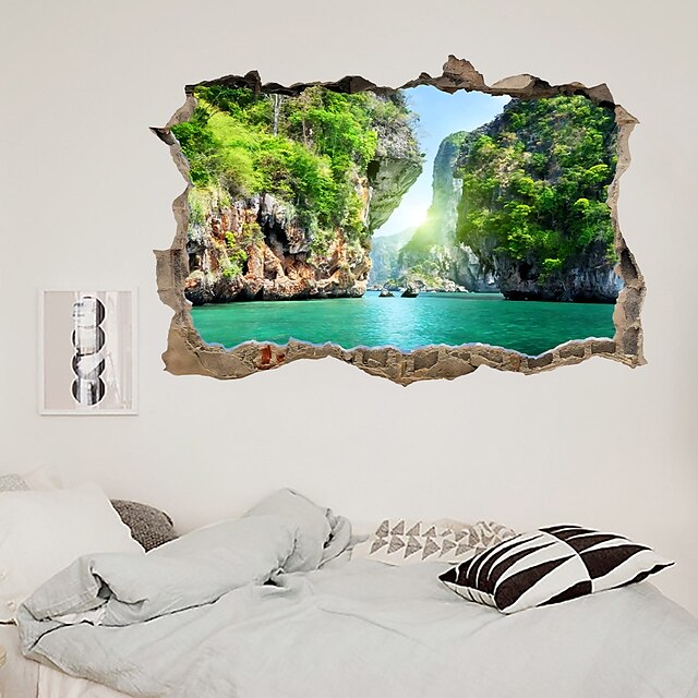 Home & Garden Home Decor | 3D Broken Wall Natural Canyon Lake Home Corridor Background Decoration Can Be Removed Stickers - WO86