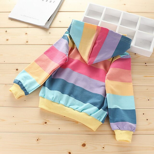 Baby & Kids Girls Clothing | Kids Girls Pullover Long Sleeve Rainbow Color Block Purple Light Blue Children Tops Autumn / Fall A