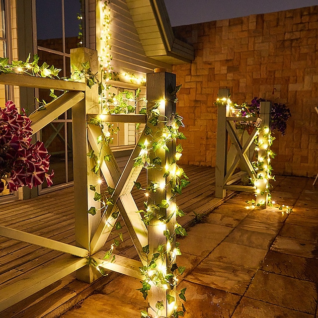  led solar string lys udendørs ip65 vandtæt havelandskab kunstig efeu blad led string hjemme fest dekoration til gårdhave