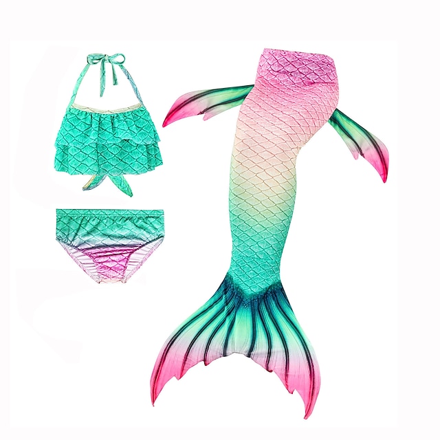 Baby & Kids Girls Clothing | Kids Girls Swimwear Bikini 3pcs Three Piece Swimsuit Mermaid Tail Swimwear Geometric Blue Light Bro