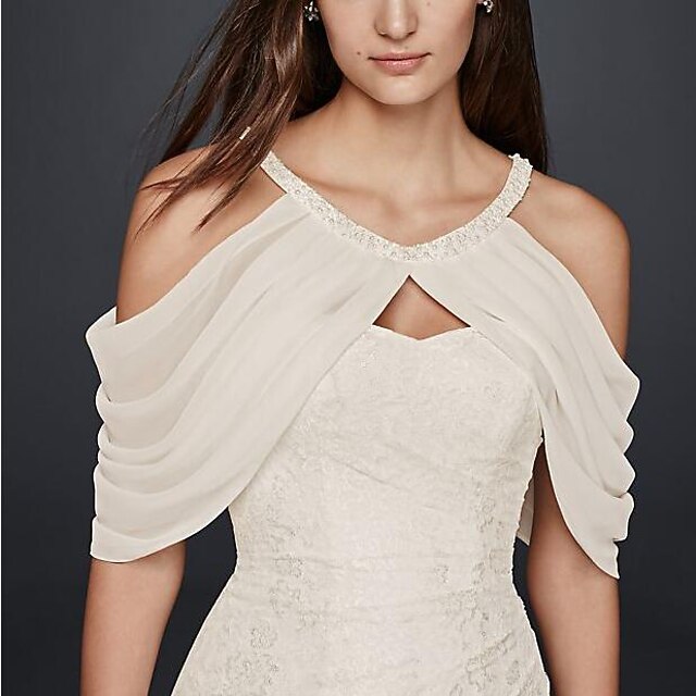 Women's Wrap Bolero Elegant Sleeveless Chiffon Wedding Wraps With Pure Color For Wedding Party All Seasons4