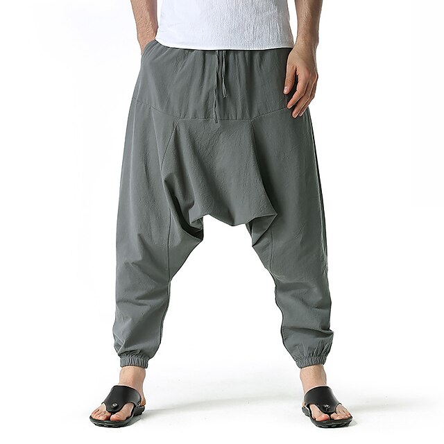 Men's Joggers Linen Pants Trousers Summer Pants Harem Pants Drawstring ...