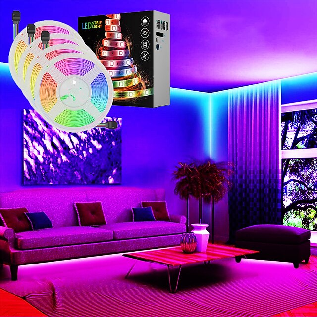  4x5M Light Sets 600 LEDs 5050 SMD 10mm 1x 1 To 4 Cable Connector 1Set Mounting Bracket 1 DC Cables 1 set RGB Multi Color Waterproof APP Control Party 12 V