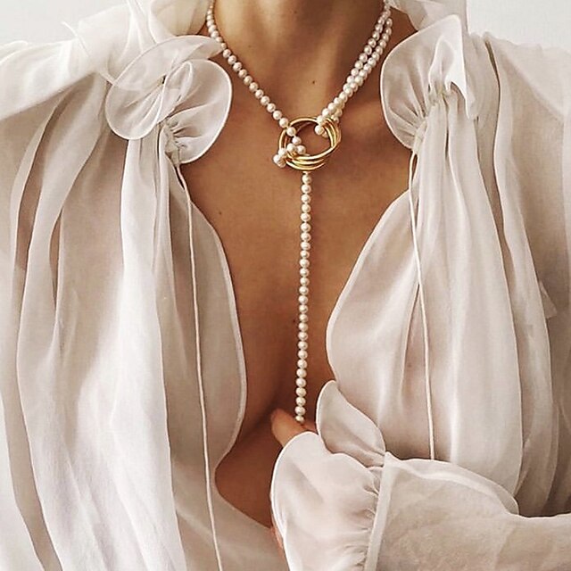  1 pc Collier Col Claudine Collier Sautoir For Femme Perle Blanc Soirée Plein Air Cadeau Imitation Perle Alliage Perles Précieux / Collier de perles