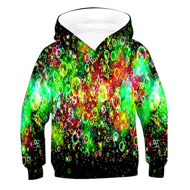 Baby & Kids Boys Clothing | Kids Boys Hoodie Long Sleeve Green Blue Rainbow 3D Print Optical Illusion Drawstring Daily Outdoor A