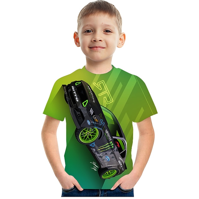  Gutt 3D Grafisk Bil 3D-utskrift T skjorte T-skjorte Kortermet 3D-utskrift Sommer Aktiv Kul Fritid Polyester Rayon Barn 3-12 år