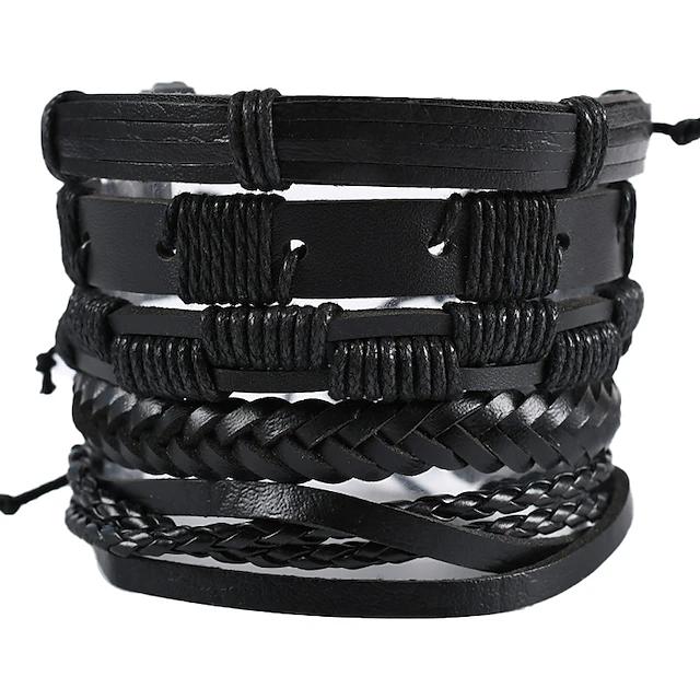 vintage men's hand jewelry 5 packs cross braided leather adjustable set ...