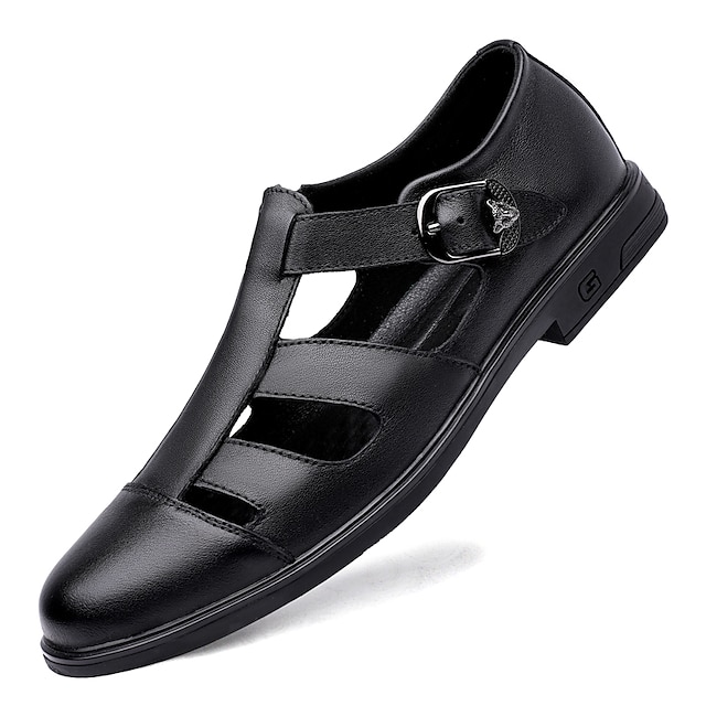  scarpe in pelle da uomo sandali da pesca estivi sandali piatti neri vintage classici casual outdoor traspiranti scarpe con fibbia antiscivolo